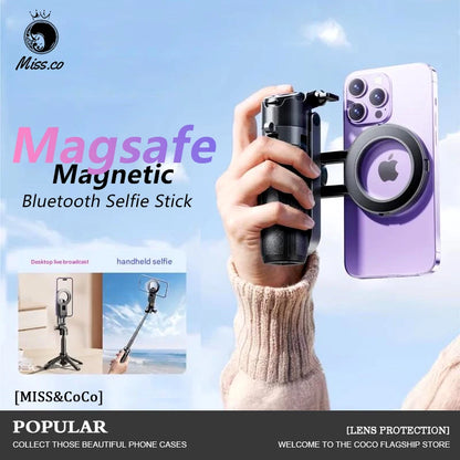 4-in-1 Multi-function Selfie Stick with Wireless Remote Control | Magnetic, Cell Phone Clip Dual Combination, 360° Rotation