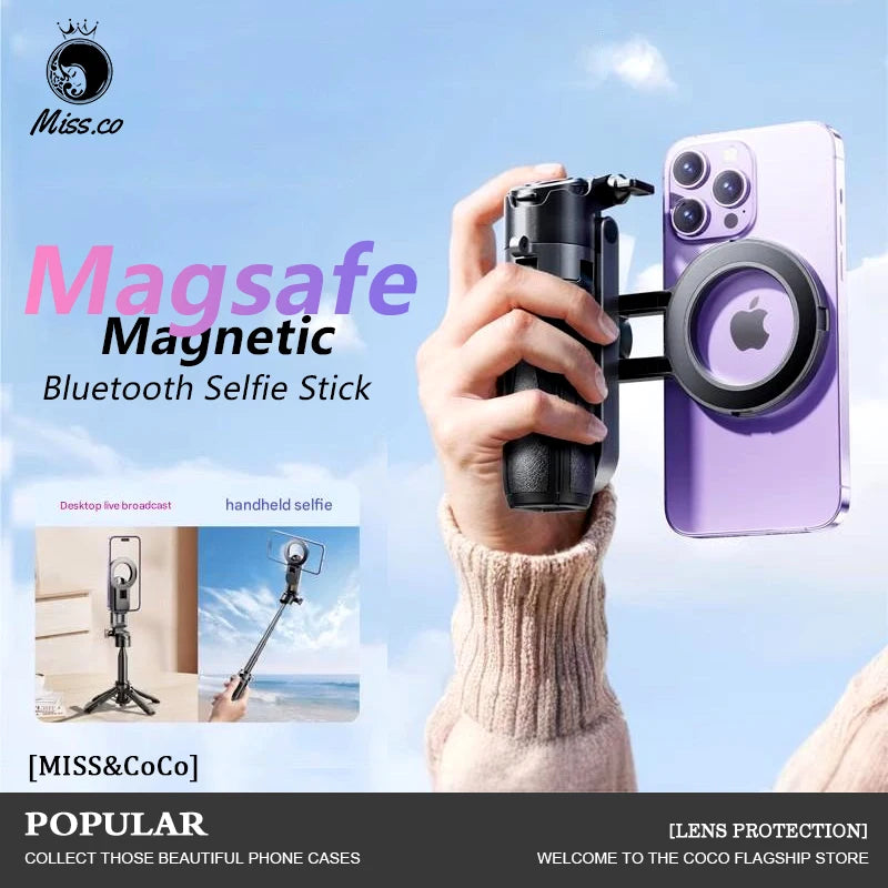 4-in-1 Multi-function Selfie Stick with Wireless Remote Control | Magnetic, Cell Phone Clip Dual Combination, 360° Rotation