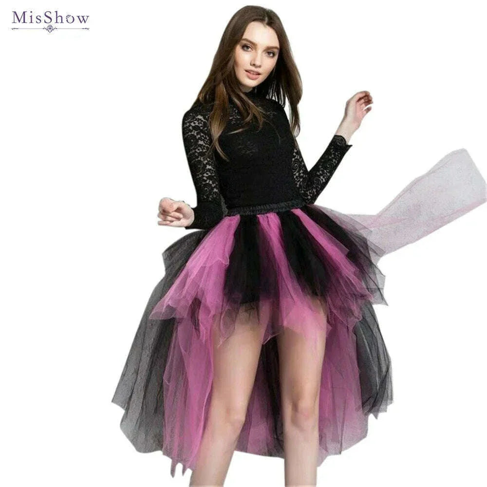 MisShow Rainbow High Low Skirts Tie Dye Tulle Tutu Skirt Bustle Petticoat Clubwear Fancy Dance Carnival Dress