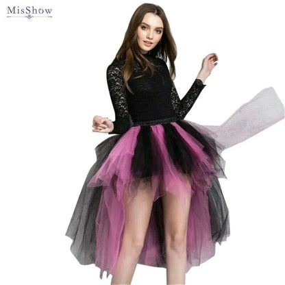 MisShow Rainbow High Low Skirts Tie Dye Tulle Tutu Skirt Bustle Petticoat Clubwear Fancy Dance Carnival Dress