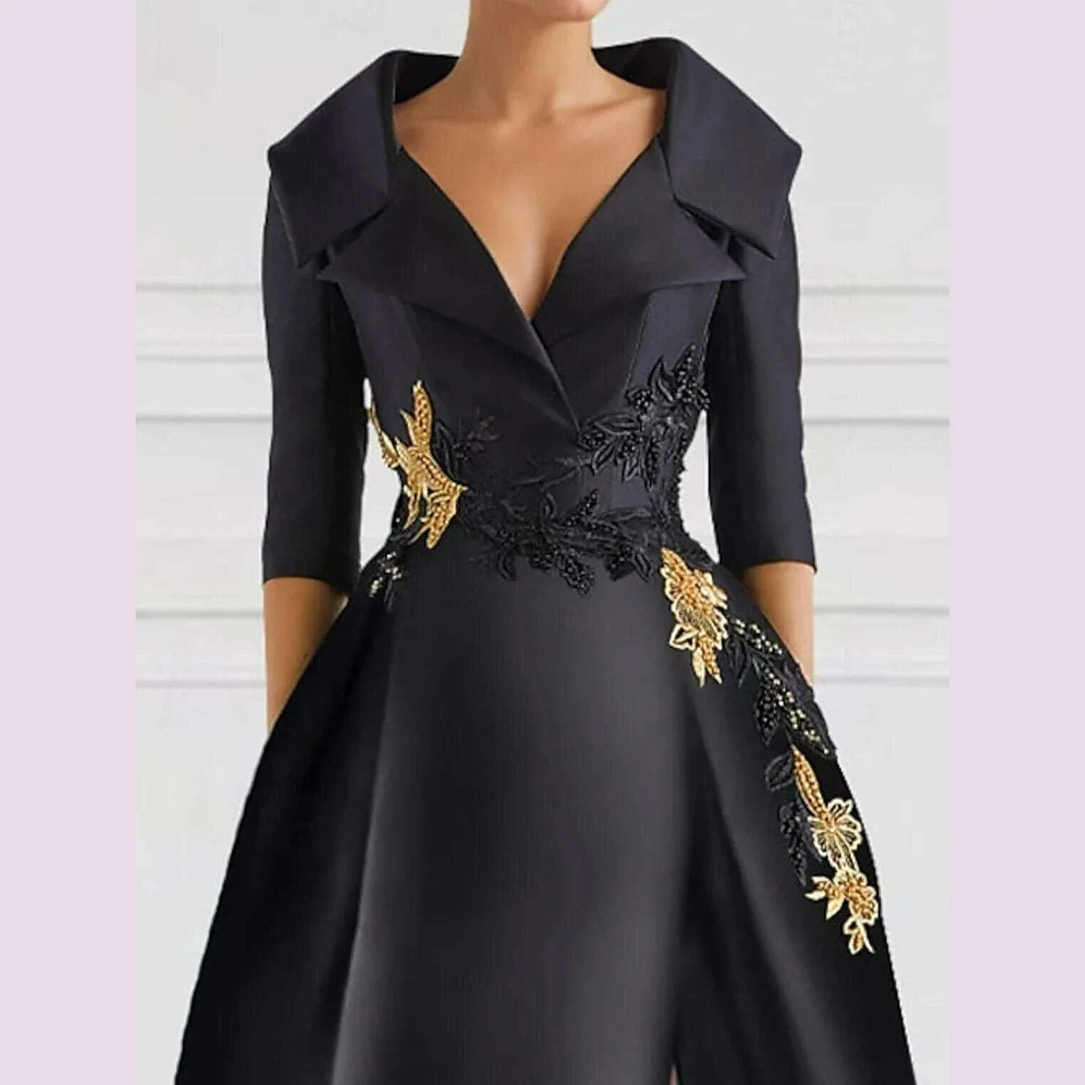 A-Line Evening Gown Elegant Dress Formal Floor Length Shirt Collar Pocket with Appliques dress to impress 2025 free customized