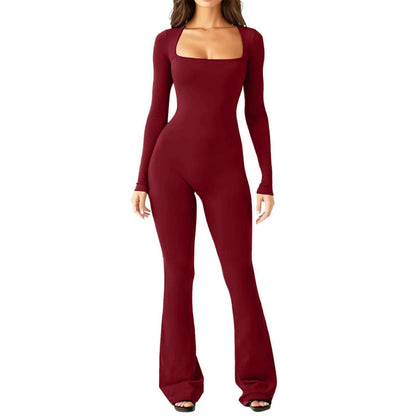 New Popular Women Wide Leg Yoga Bodysuit Outfit One Piece Gym Fitness High Quality Sport Long Sleeve Plus Size Jumpsuit