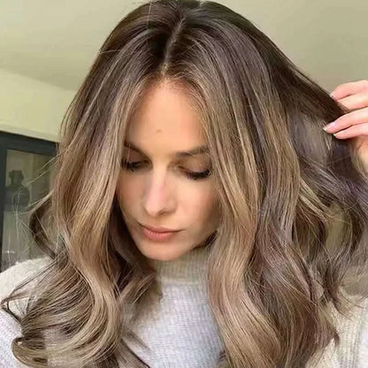 Premium European Synthetic Hair lace Top Jewish wig Brown caramel highlights colored lace front wig Hight Density For Women Use