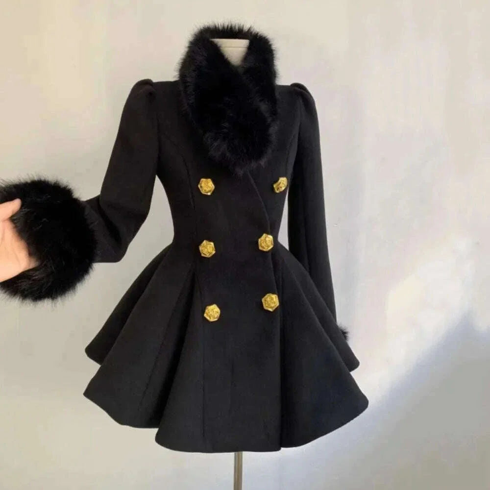 Neploe Elegant Small Fragrance Celebrity Loose Coat Moda Woolen Winter French Style Vintage Blends Slim Waist Mid-length Outwear