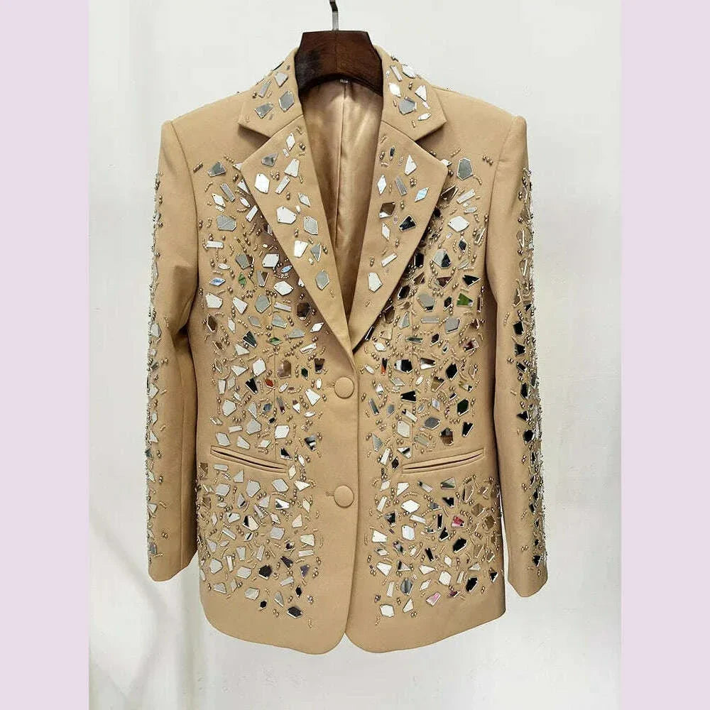Fashion Runway Women Suits Sets Shiny Sequin Beading Single Breasted Blazers Shorts Office Ladies Design Elegant Two Pece Set