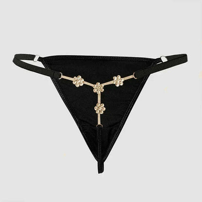 Stonefans Sexy Flower Crystal Thong Bikini Panties Jewelry for Women Stretch Rope Rhinestone Thong Back Panties Body Jewelry