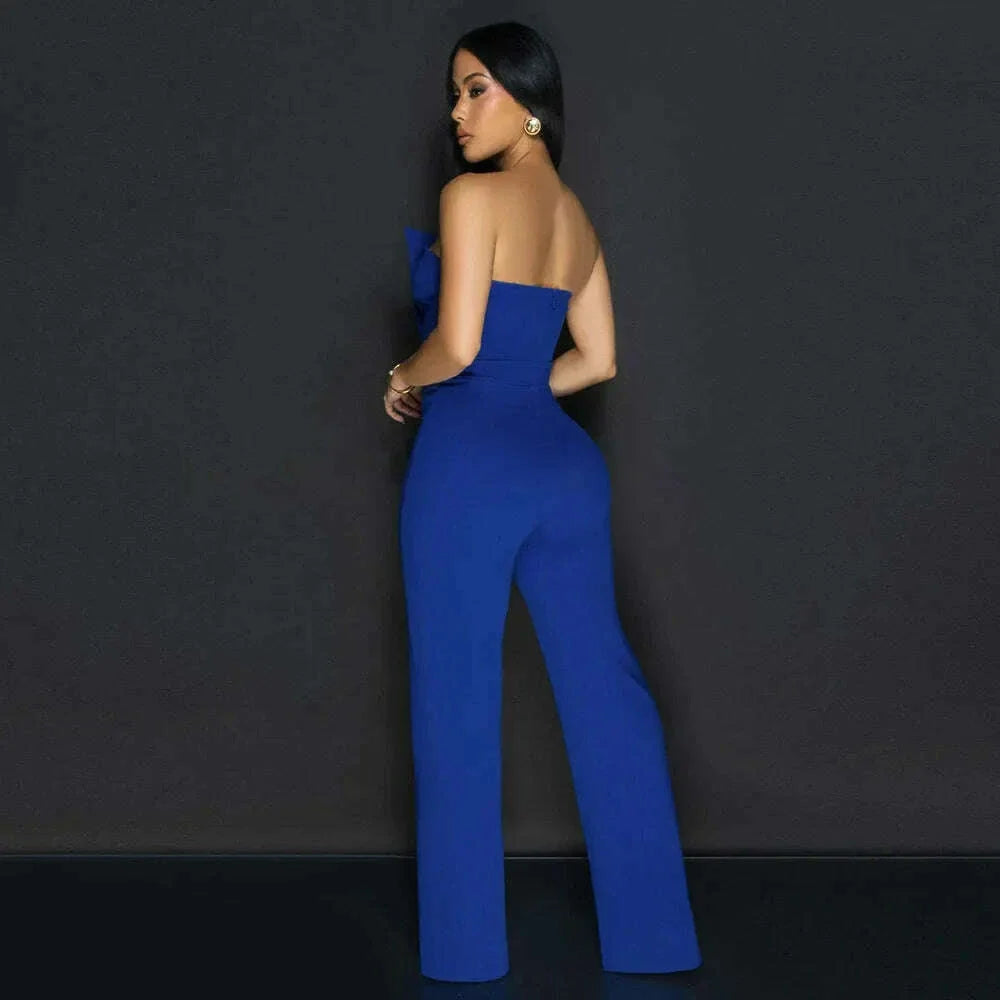 Jumpsuits Sexy Women One Piece Sleeveless Strapless Tight High Waist Overalls Wide Leg Long Pants Irregularity Rompers