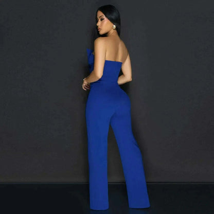Jumpsuits Sexy Women One Piece Sleeveless Strapless Tight High Waist Overalls Wide Leg Long Pants Irregularity Rompers