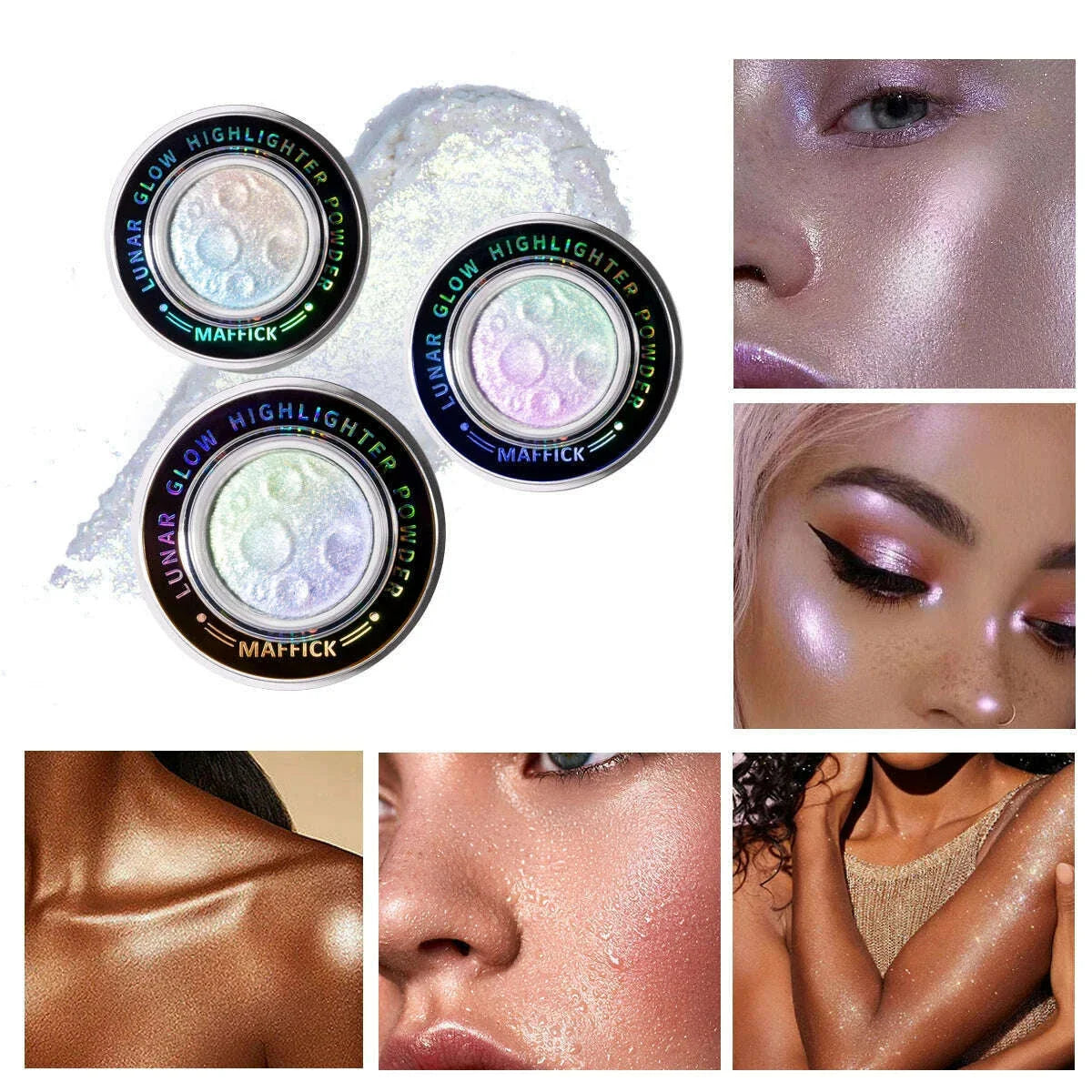 Planet highlighter powder brightens the whole body, with a burst of nasal shadows and a three-dimensional highlight on the face