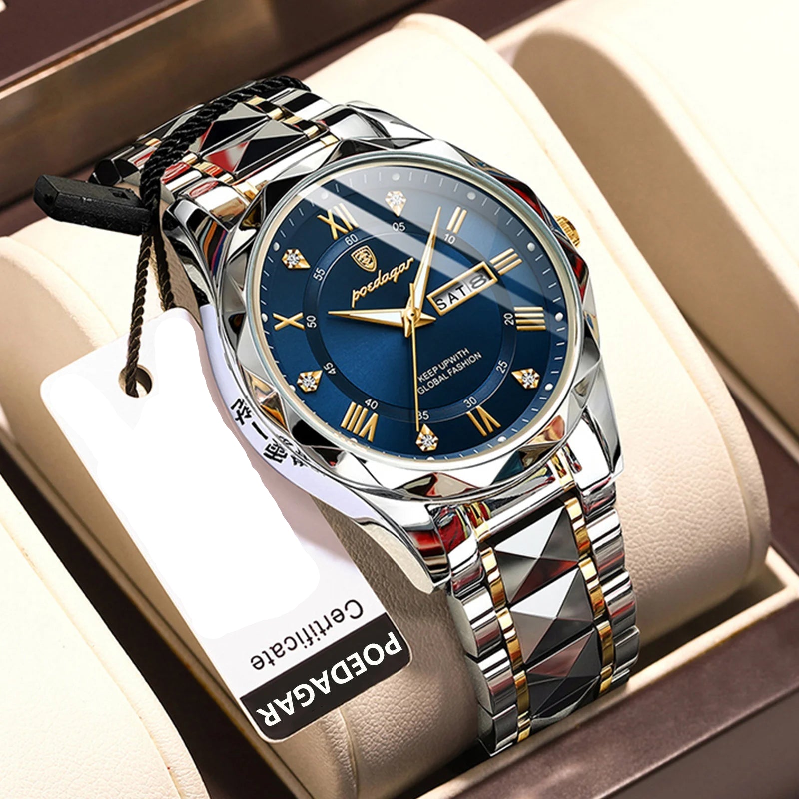 POEDAGAR Top Brand Luxury Man Wristwatch Waterproof Luminous Date Week Men Watches Stainless Steel Quartz Men's Watch Male reloj