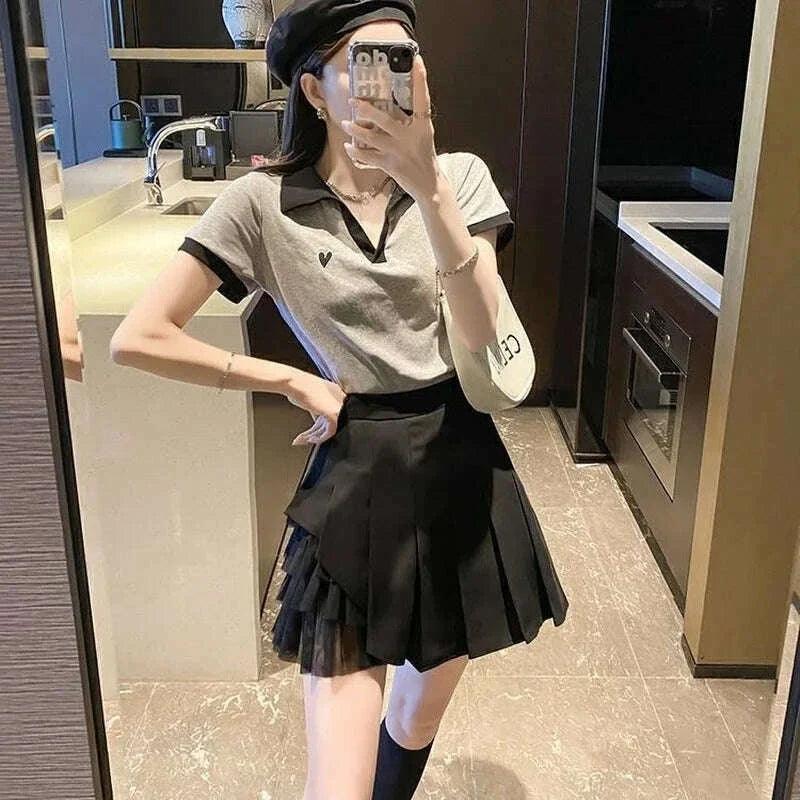 Pleated Skirts Women Chic Summer Party All-match Schoolgirls Clothing Vintage Slim Simple Pure Faldas Ulzzang Y2k Mesh Design
