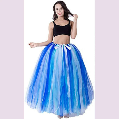 MisShow 2022 Autumn Winter Rainbow Pleated Maxi Tutu Skirt Vintage 6 Layers Elastic High Waist Skirts Long Party Beach Dresses