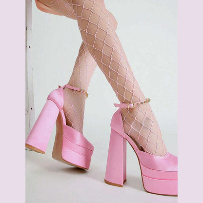 New Fashion Women Pumps Retro Mary Janes Chunky Heels Sandals Spring Platform Dress Party Wedding Basic Shoes Woman Big Size