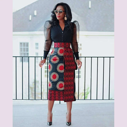 CM.YAYA Women Skirts Print High Waist Stretchy Bodycon Midi Skirt Ladies Vintage Fashion Streetwear 2024 Autumn Winter Elastic