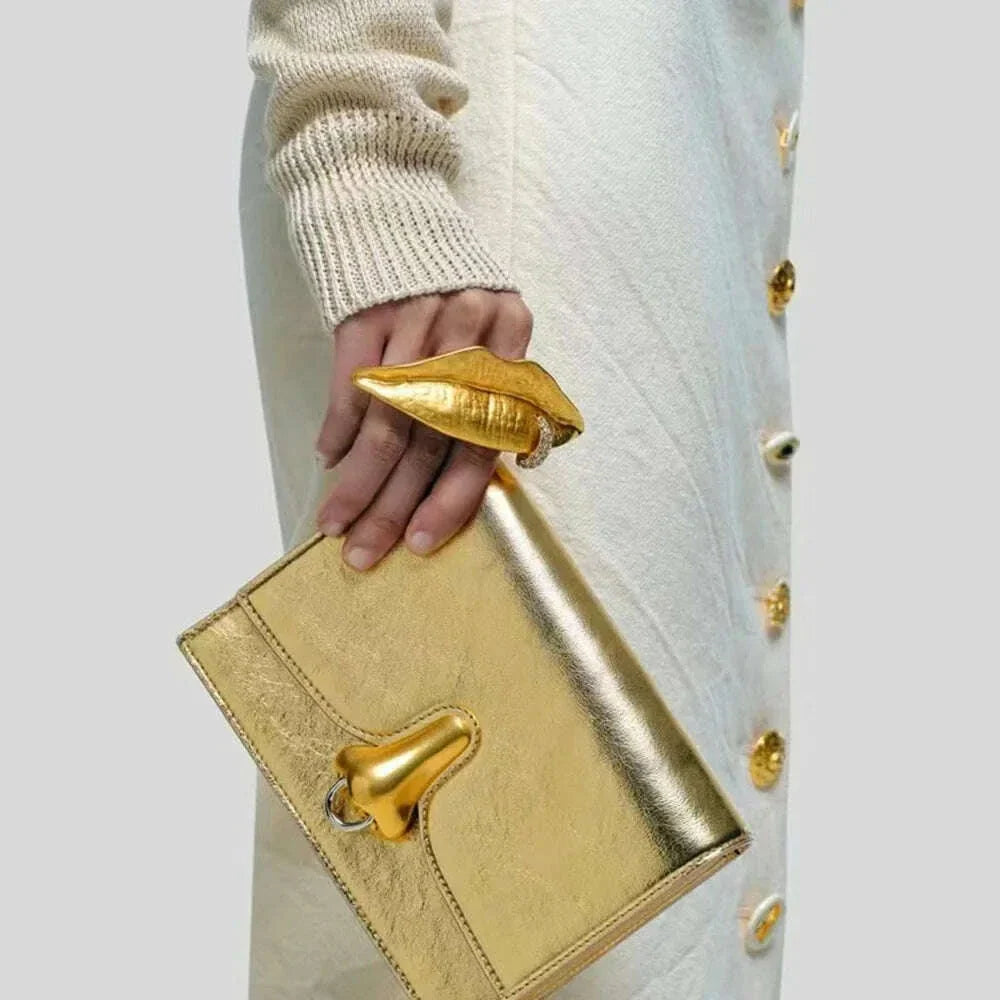 Exaggerated Metal Golden Plated Lips Shaped Adjustable Ring For Women Fashion Jewelry Accessories