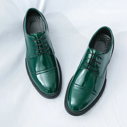 Classic Green Style Casual Derby Formal Shoes Career Office Leather Shoes Pointy Toe Handmade Business Wedding Dress Shoes Men