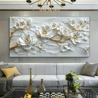 Modern Golden white flowers Canvas Painting Art For Living Room Modern Canvas Poster for Bedroom and Living Room Decoration