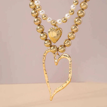 Exaggerated Hollow Big Heart Pendant Necklace for Women Girls CCB Ball Beads Necklace Party Club Punk Jewelry Gifts