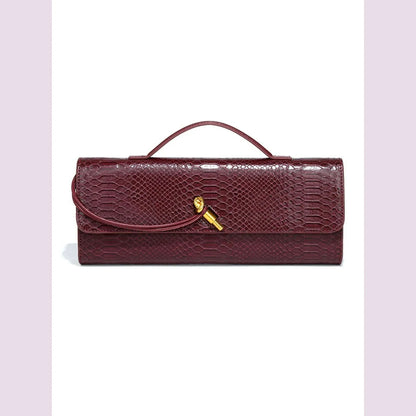 Burgundy bag cherry red envelope wine red envelope upscale new handbag European and American fashion crocodile flip hand organ b