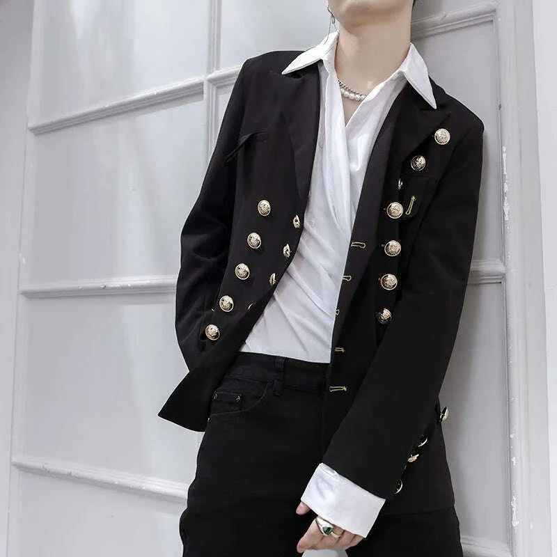 Spring And Summer New Black Personality Men's Jackets Singer Stage Suit Double Breasted Large Size Male Clothes Banquet Wedding