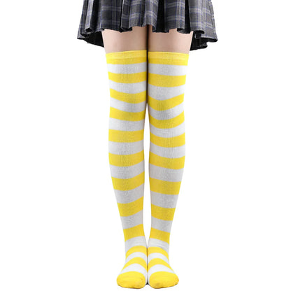 Wide Striped Stockings Women Over Knee High Long Socks Christmas Halloween Cosplay Anime Performance Party Gifts Socks Colorful