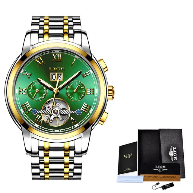 LIGE Luxury Mens Watches Automatic Watch for Men Tourbillon Wristwatch Waterproof Mechanical Watch Date Clock Relogio Masculino