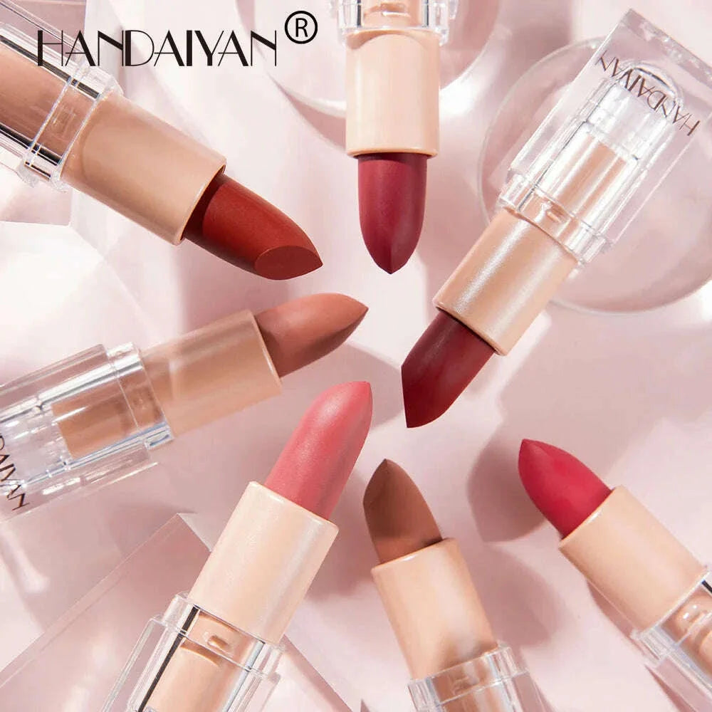 Handaiyan 12 Colors Matte Waterproof Velvet Nude Lipstick Sexy Red Brown Pigments Makeup Long Lasting Profissional
