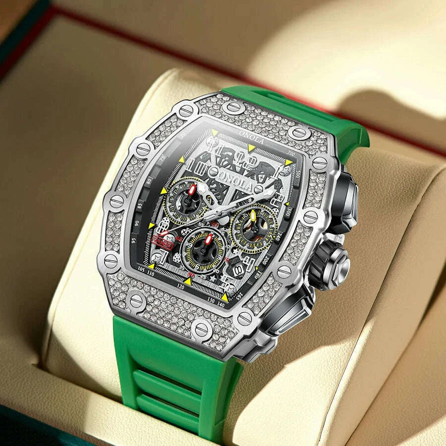 Unique Fashion Design Diamond Inlaid Men's Watch ONOLA Luxury Full-automatic Mechanical Waterproof Tape Watches Men clock