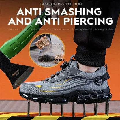 Rotary Button Safety Shoes Men Steel Toe Sneakers Puncture Proof Work Safety Boots Air Cushion Sport Work Shoes Anti-smash Boots