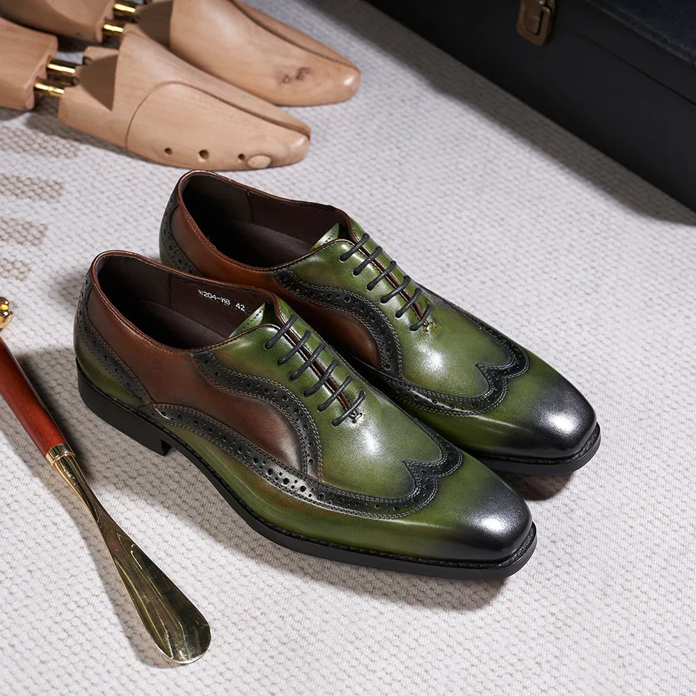 Luxury Italian Men&#39;s Oxfords Genuine Leather Brogue Wingtip Wedding Party Dress Shoes for Men Classic Lace-Up Office Formal Shoe