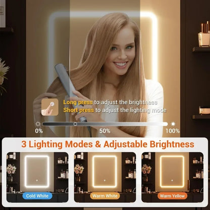 Vanity Table with Large Mirror and Chair, Power Outlet, Hair Dryer Rack, 7 Drawers 3 Lighting Modes Brightness Adjustable