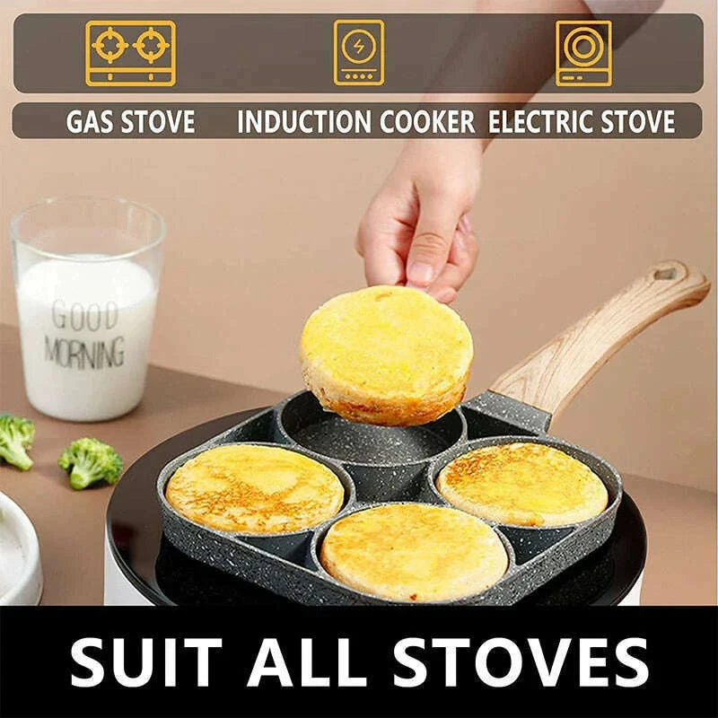LMETJMA Pancake Egg Frying Pan 4 Cups Omelet Poached Egg Pan for Breakfast Divided Coating with Non Sticking Handle JT888