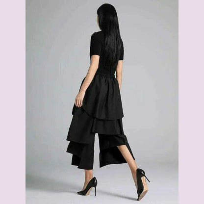 EAM Black Irregular Patch High Elastic Waist Calf-Length Pants New Trousers Women Fashion Tide Spring Autumn 2025 30A3161