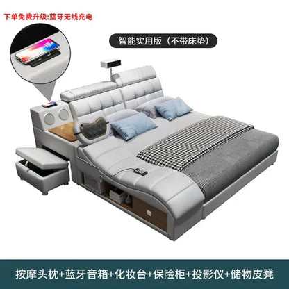 Multi functional intelligent massage tatami leather bed master bedroom double 2m bed wedding bed modern minimalist projector