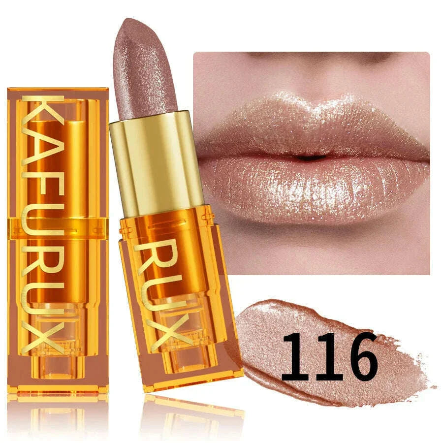 16 colors Bold& Intense Glitter Shiny Metallic Lipstick Pearlescent Lip Tint, Long lasting Lip Makeup Gifts for Women Cosmetics