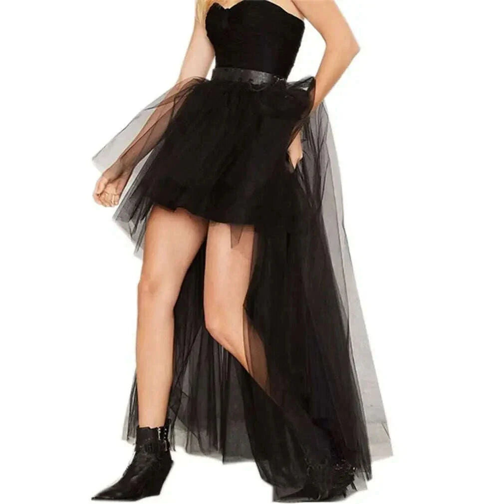 Women's Hi-Lo Long Tutu Tulle Bustle Skirt Elastic Waist Festival Party Skirt
