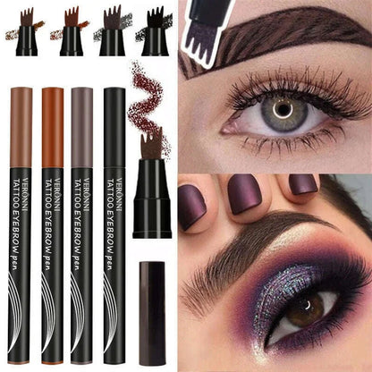 4D Waterproof 4Part Liquid Eyebrow Pencil Makeup, Natural and Wild Eyebrow Pencil Long Lasting Contouring Eyebrow Makeup Tool