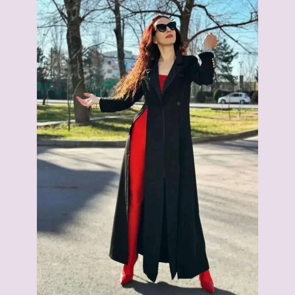 Missuoo Notched Collar Long Sleeves Slim Fit Long Coat for Urban Women Autumn Fashion Black Split-side Blazer Outerwears