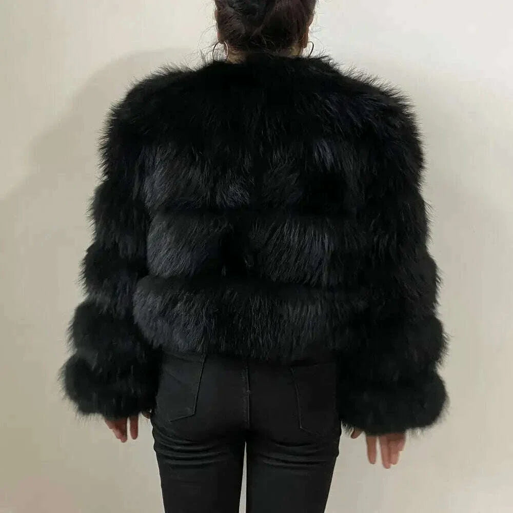 BEIZIRU Real Raccoon Fur Coat Women Winter Long Sleeve Natural Luxury Jackets  Thick  Top