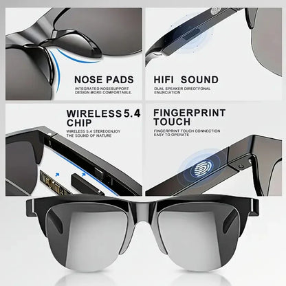 New Smart Glasses AI Translation Anti-UV Bluetooth Call HIFI Music Headphones Outdoor Sports Fashion Sunglasses For Women Men