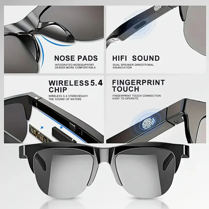 New Smart Glasses AI Translation Anti-UV Bluetooth Call HIFI Music Headphones Outdoor Sports Fashion Sunglasses For Women Men