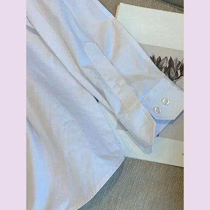 French Style Turn Down Collar Blouse Spring Print Heart Button White Long Sleeve Blusas Harajuku Unisex Loose Lip Shirt Women