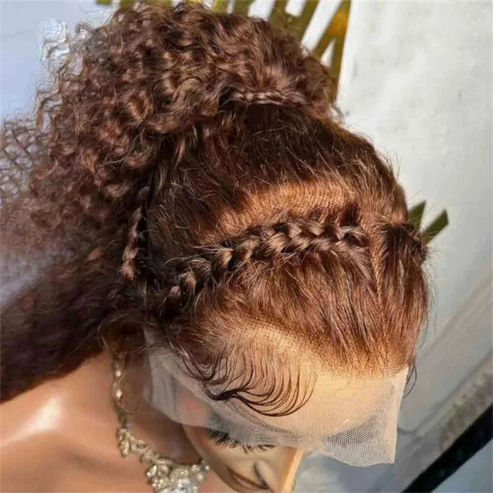26inch 180density Soft Kinky Curly Wig Brown Lace Front Wig For Women Baby Hair Synthetic Wigs Heat Temperature Glueless