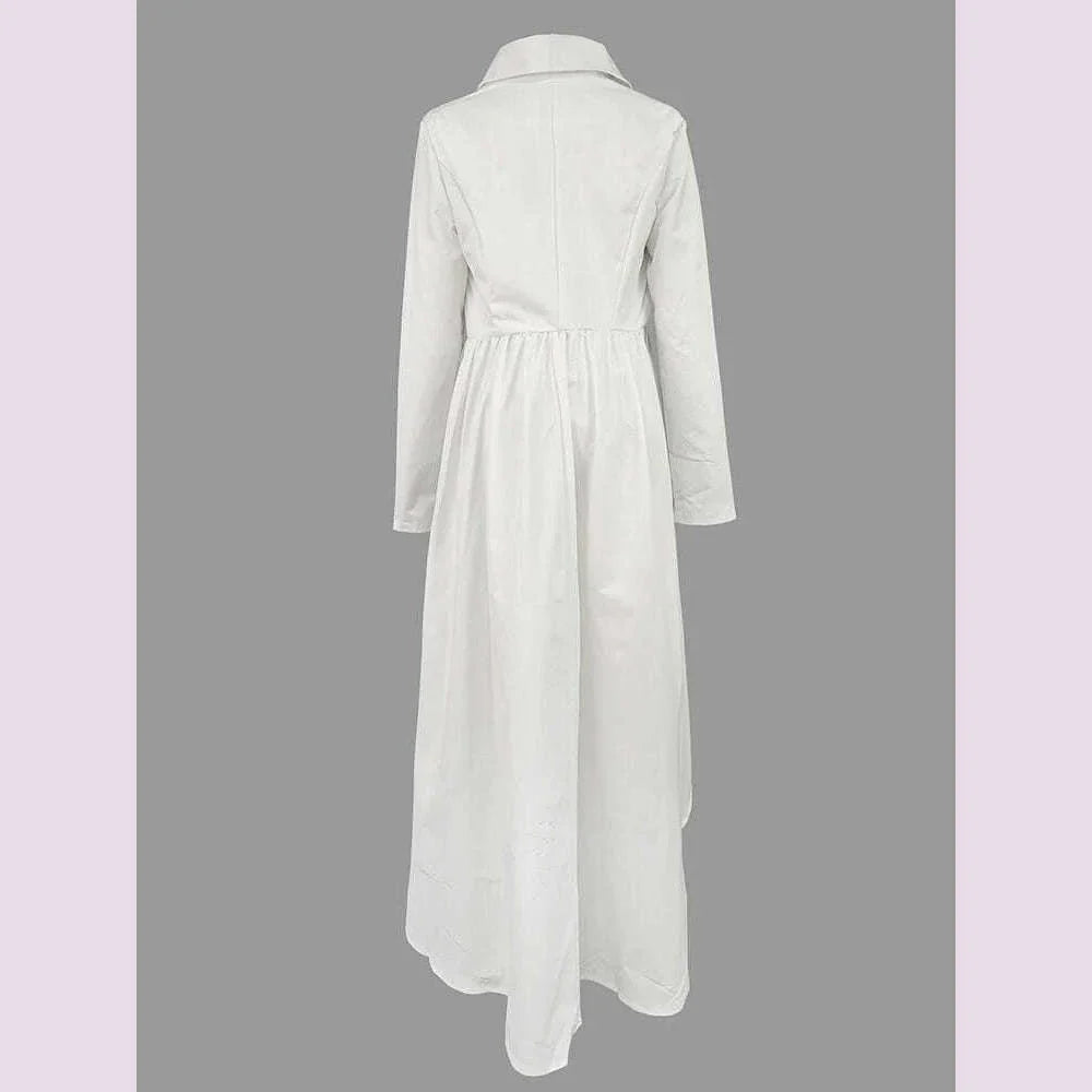 Beautyblue High-Low Wrap Blazer Top White Women's V-Neck Coats New Fashion Solid Color Falbala Pleated Elegant Chic Clothing