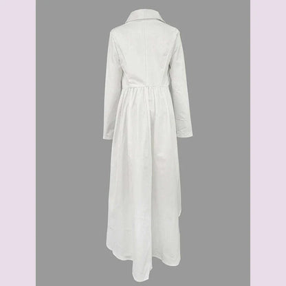 Beautyblue High-Low Wrap Blazer Top White Women's V-Neck Coats New Fashion Solid Color Falbala Pleated Elegant Chic Clothing