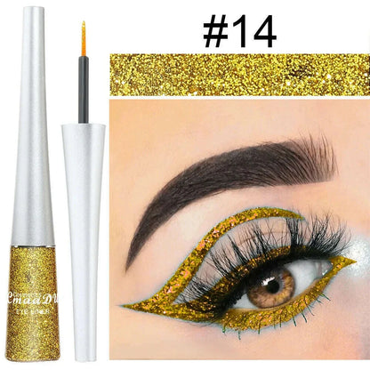 Glitter Liquid Eyeliner Pearlescent Diamond Eyeshadow 16 Color Sequins Blue Silver Pink Rose Gold Mini Fine Brush Eyeline Makeup