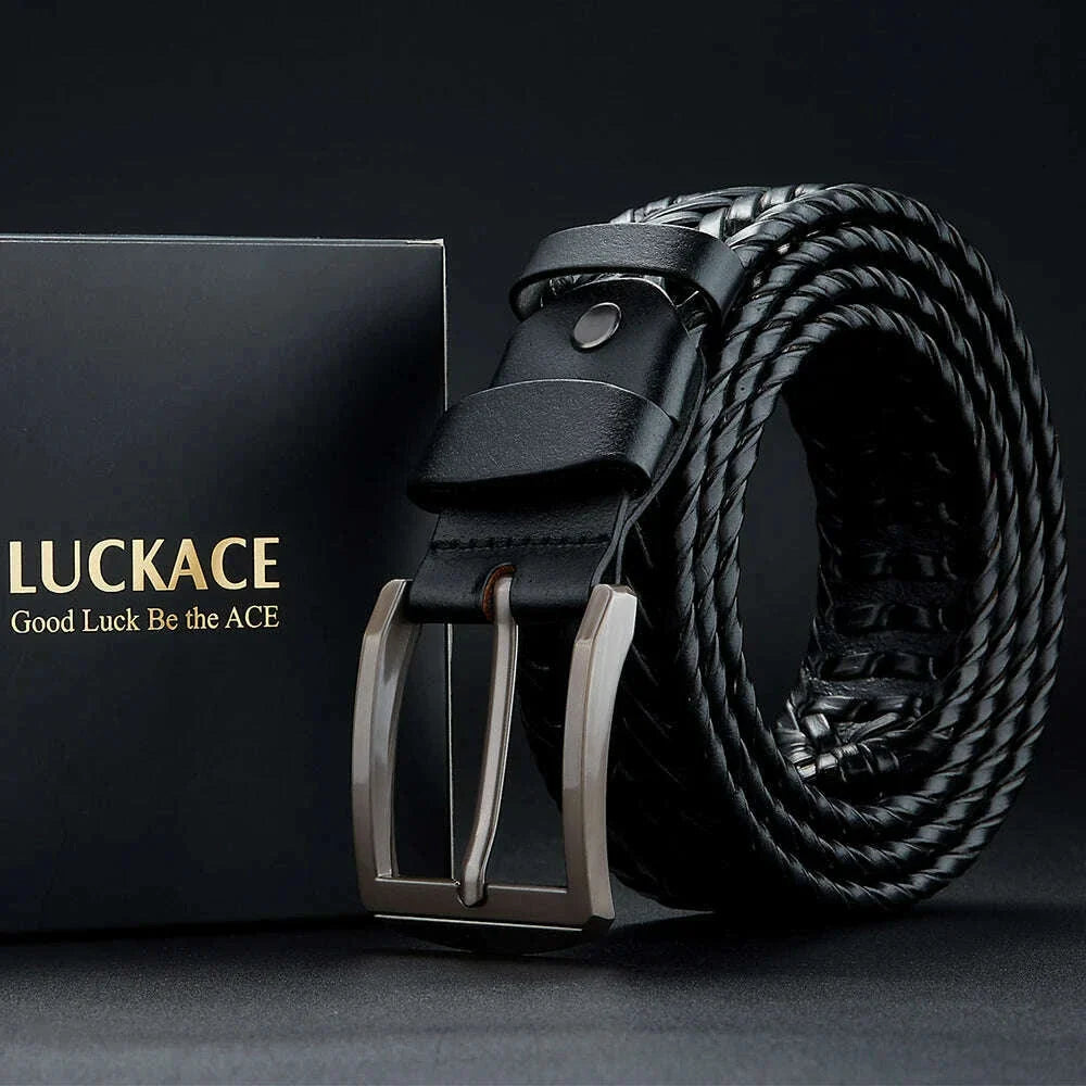 LUCKACE Genuine Leather Casual Men's Belt Trendy Golf Belts Knitted Belt With Alloy Buckle Best Gift Choice for Boyfriend/Husban