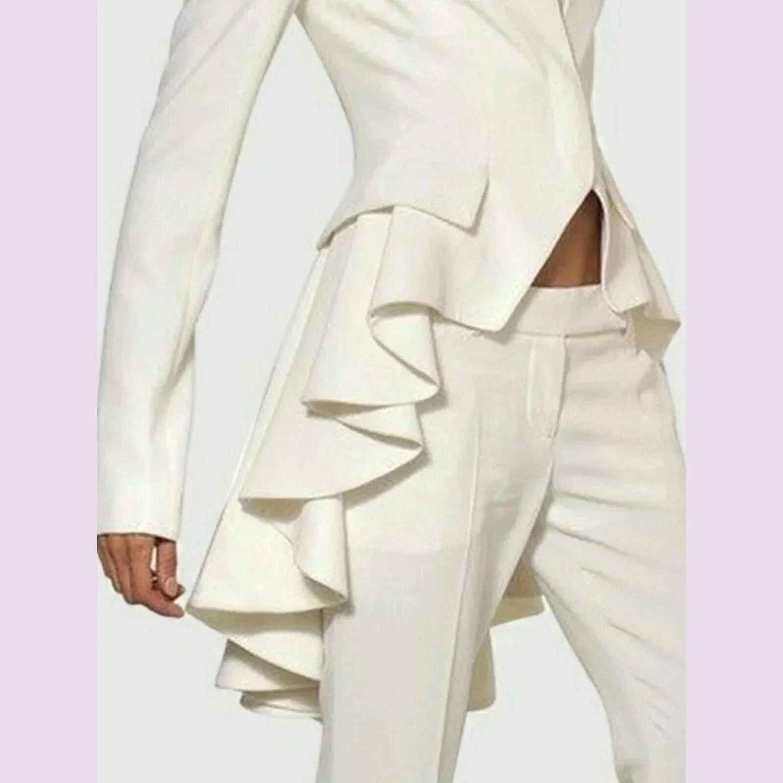 Chic Blazer Woman Spring Autumn Long Sleeve Stand Collar Solid Coat Slim Ruffle Casual Jackets Vintage Tailed Blazers Outwears