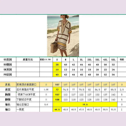 Loose Casual Striped Print Dress For Women Fashion Half Sleeved V Neck Midi Dress Spring Summer New Lady Commuter Dresses