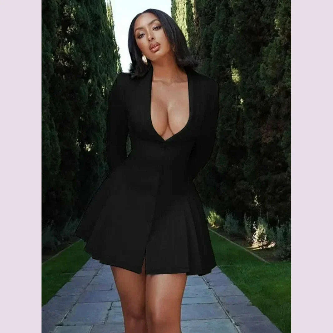 Woman Clothing Long Sleeve Single Breasted Ruffles Blazer Dress 2024 Autumn High Waist Tunics White Party Dresses Black Vestidos